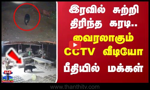 Bear | CCTV | இரவில் சுற்றி திரிந்த கரடி.. வைரலாகும் CCTV  வீடியோபீதியில் மக்கள்