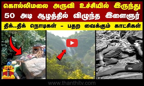 கொல்லிமலை அருவி உச்சியில் இருந்து 50 அடி ஆழத்தில் விழுந்த இளைஞர் - திக்..திக் நொடிகள் - பதற வைக்கும் காட்சிகள்
