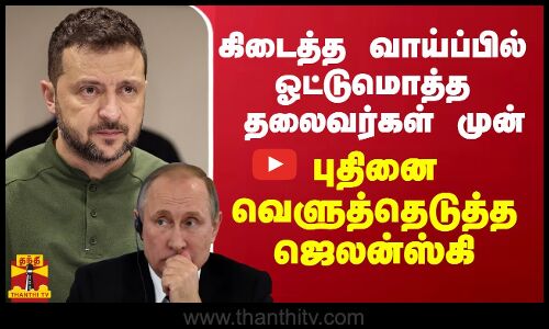 கிடைத்த வாய்ப்பில்  ஓட்டுமொத்த தலைவர்கள் முன் புதினை வெளுத்தெடுத்த ஜெலன்ஸ்கி