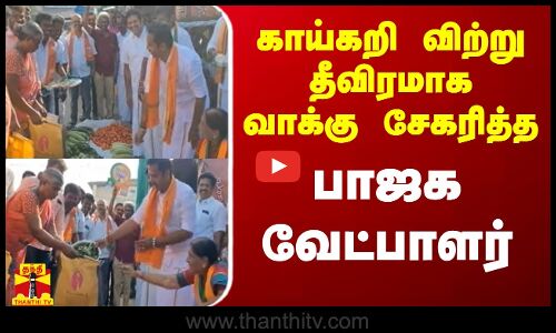 காய்கறி விற்று தீவிரமாக  வாக்கு சேகரித்த -  பாஜக வேட்பாளர்
