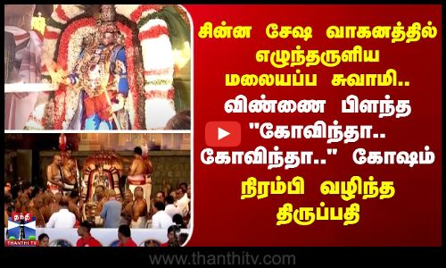 சின்ன சேஷ வாகனத்தில் எழுந்தருளிய மலையப்ப சுவாமி... விண்ணை பிளந்த கோவிந்தா. கோவிந்தா கோஷம்  - நிரம்பி வழிந்த திருப்பதி