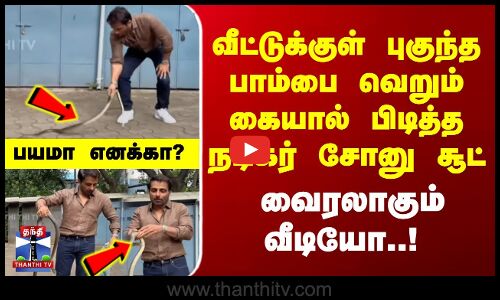 வீட்டுக்குள் புகுந்த பாம்பை  வெறும் கையால் பிடித்த நடிகர் சோனு சூட் வைரலாகும் வீடியோ..!