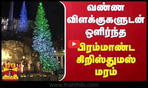 வண்ண விளக்குகளுடன் ஒளிர்ந்த பிரம்மாண்ட கிறிஸ்துமஸ் மரம்..