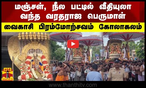 மஞ்சள், நீல பட்டில் வீதியுலா வந்த வரதராஜ பெருமாள்.. வைகாசி பிரம்மோற்சவம் கோலாகலம்