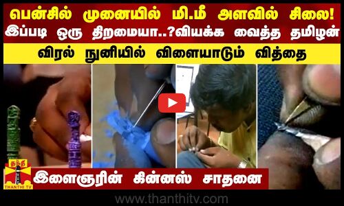 பென்சில் முனையில் மி.மீ அளவில் சிலை! இப்படி ஒரு திறமையா..?வியக்க வைத்த தமிழன்!