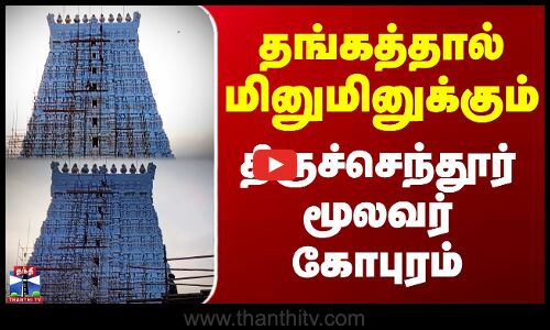 தங்கத்தால் மினுமினுக்கும் திருச்செந்தூர் மூலவர் கோபுரம்