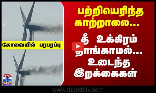 பற்றியெரிந்த காற்றாலை... தீ உக்கிரம் தாங்காமல்... உடைந்த இறக்கைகள் - கோவையில் பரபரப்பு