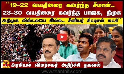 ``19-22 வயதினரை கவர்ந்த சீமான்.. 23-30 வயதினரை கவர்ந்த பாஜக, திமுக.. அதிமுக லிஸ்ட்லயே இல்ல